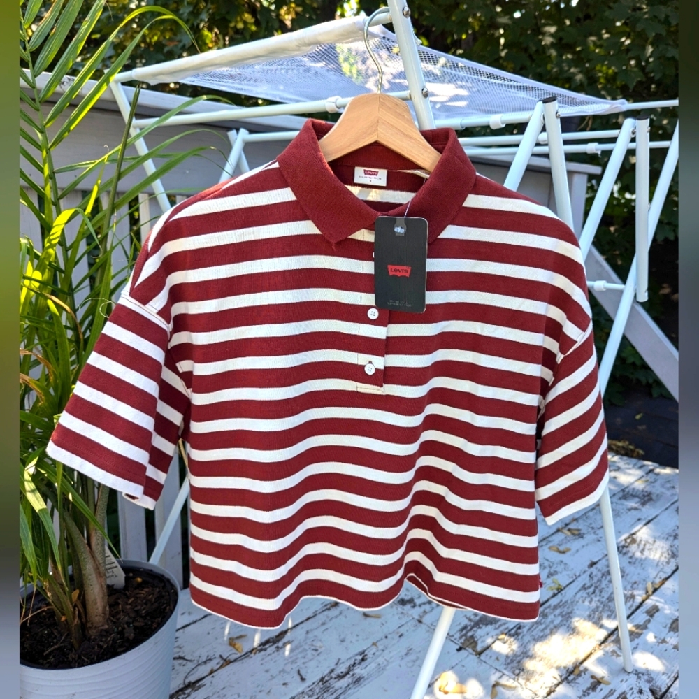 NWT Levi's Astrid cropped polo brick red